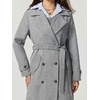 image:imagechouyatou Women Fall Winter Double Breasted Wool Coat Belted Midi Long Winter Trench Coat Peacoat OvercoatGrey