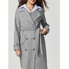 image:imagechouyatou Women Fall Winter Double Breasted Wool Coat Belted Midi Long Winter Trench Coat Peacoat OvercoatGrey
