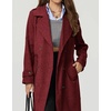 image:imagechouyatou Women Fall Winter Double Breasted Wool Coat Belted Midi Long Winter Trench Coat Peacoat OvercoatRed