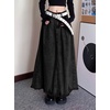 image:imagechouyatou Womens A Line Mid Rise Denim Skirt Raw Hem Flare Maxi Long Jean Skirt with PocketsBlack