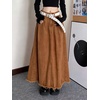 image:imagechouyatou Womens A Line Mid Rise Denim Skirt Raw Hem Flare Maxi Long Jean Skirt with PocketsBrown