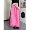 image:imagechouyatou Womens A Line Mid Rise Denim Skirt Raw Hem Flare Maxi Long Jean Skirt with PocketsPink