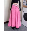 image:imagechouyatou Womens A Line Mid Rise Denim Skirt Raw Hem Flare Maxi Long Jean Skirt with PocketsPink