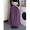 image:imagechouyatou Womens A Line Mid Rise Denim Skirt Raw Hem Flare Maxi Long Jean Skirt with PocketsPurple