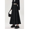 image:imagechouyatou Womens Casual Elastic Waist Ruffle Hem Skirt Vintage Bow Trim Pleated Flowy Swing Long SkirtBlack