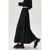 image:imagechouyatou Womens Casual Elastic Waist Ruffle Hem Skirt Vintage Bow Trim Pleated Flowy Swing Long SkirtBlack