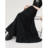 image:imagechouyatou Womens Casual Elastic Waist Ruffle Hem Skirt Vintage Bow Trim Pleated Flowy Swing Long SkirtBlack