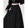 image:imagechouyatou Womens Casual Elastic Waist Ruffle Hem Skirt Vintage Bow Trim Pleated Flowy Swing Long SkirtBlack
