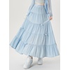 image:imagechouyatou Womens Casual Elastic Waist Ruffle Hem Skirt Vintage Bow Trim Pleated Flowy Swing Long SkirtBlue
