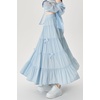 image:imagechouyatou Womens Casual Elastic Waist Ruffle Hem Skirt Vintage Bow Trim Pleated Flowy Swing Long SkirtBlue