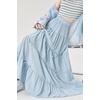 image:imagechouyatou Womens Casual Elastic Waist Ruffle Hem Skirt Vintage Bow Trim Pleated Flowy Swing Long SkirtBlue