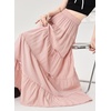 image:imagechouyatou Womens Casual Elastic Waist Ruffle Hem Skirt Vintage Bow Trim Pleated Flowy Swing Long SkirtPink
