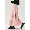 image:imagechouyatou Womens Casual Elastic Waist Ruffle Hem Skirt Vintage Bow Trim Pleated Flowy Swing Long SkirtPink