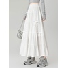 image:imagechouyatou Womens Casual Elastic Waist Ruffle Hem Skirt Vintage Bow Trim Pleated Flowy Swing Long SkirtWhite