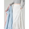 image:imagechouyatou Womens Casual Elastic Waist Ruffle Hem Skirt Vintage Bow Trim Pleated Flowy Swing Long SkirtWhite