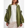 image:imagechouyatou Womens Casual Zip Up Hoodie Top Y2k Oversized Sweatshirt Jackets Spring Fall Hooded Trench Coat OuterwearArmy Green