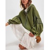 image:imagechouyatou Womens Casual Zip Up Hoodie Top Y2k Oversized Sweatshirt Jackets Spring Fall Hooded Trench Coat OuterwearArmy Green