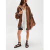 image:imagechouyatou Womens Casual Zip Up Hoodie Top Y2k Oversized Sweatshirt Jackets Spring Fall Hooded Trench Coat OuterwearBrown