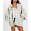 image:imagechouyatou Womens Casual Zip Up Hoodie Top Y2k Oversized Sweatshirt Jackets Spring Fall Hooded Trench Coat OuterwearGray