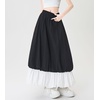 image:imagechouyatou Womens Color Block Bubble Puffy Skirt High Elastic Waist A Line Swing Long Skirt with PocketsBlack