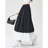 image:imagechouyatou Womens Color Block Bubble Puffy Skirt High Elastic Waist A Line Swing Long Skirt with PocketsBlack