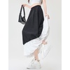 image:imagechouyatou Womens Color Block Bubble Puffy Skirt High Elastic Waist A Line Swing Long Skirt with PocketsBlack