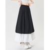 image:imagechouyatou Womens Color Block Bubble Puffy Skirt High Elastic Waist A Line Swing Long Skirt with PocketsBlack