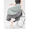 image:imagechouyatou Womens Color Block Bubble Puffy Skirt High Elastic Waist A Line Swing Long Skirt with PocketsGreen