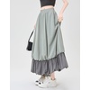 image:imagechouyatou Womens Color Block Bubble Puffy Skirt High Elastic Waist A Line Swing Long Skirt with PocketsGreen