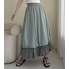image:imagechouyatou Womens Color Block Bubble Puffy Skirt High Elastic Waist A Line Swing Long Skirt with PocketsGreen