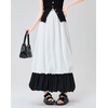 image:imagechouyatou Womens Color Block Bubble Puffy Skirt High Elastic Waist A Line Swing Long Skirt with PocketsWhite