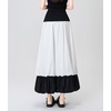 image:imagechouyatou Womens Color Block Bubble Puffy Skirt High Elastic Waist A Line Swing Long Skirt with PocketsWhite