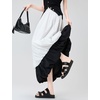 image:imagechouyatou Womens Color Block Bubble Puffy Skirt High Elastic Waist A Line Swing Long Skirt with PocketsWhite