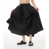 image:imagechouyatou Womens Cute 3D Floral Applique Baggy Skirt Elastic Waist Irregular Swing Midi Long Skirt with PocketsBlack