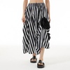 image:imagechouyatou Womens Cute 3D Floral Applique Baggy Skirt Elastic Waist Irregular Swing Midi Long Skirt with PocketsBlack Striped