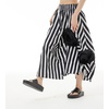 image:imagechouyatou Womens Cute 3D Floral Applique Baggy Skirt Elastic Waist Irregular Swing Midi Long Skirt with PocketsBlack Striped