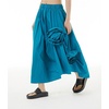 image:imagechouyatou Womens Cute 3D Floral Applique Baggy Skirt Elastic Waist Irregular Swing Midi Long Skirt with PocketsBlue