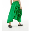 image:imagechouyatou Womens Cute 3D Floral Applique Baggy Skirt Elastic Waist Irregular Swing Midi Long Skirt with PocketsGreen