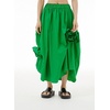 image:imagechouyatou Womens Cute 3D Floral Applique Baggy Skirt Elastic Waist Irregular Swing Midi Long Skirt with PocketsGreen