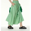 image:imagechouyatou Womens Cute 3D Floral Applique Baggy Skirt Elastic Waist Irregular Swing Midi Long Skirt with PocketsLight Green