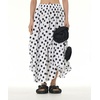 image:imagechouyatou Womens Cute 3D Floral Applique Baggy Skirt Elastic Waist Irregular Swing Midi Long Skirt with PocketsPolka Dot White