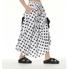 image:imagechouyatou Womens Cute 3D Floral Applique Baggy Skirt Elastic Waist Irregular Swing Midi Long Skirt with PocketsPolka Dot White