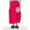 image:imagechouyatou Womens Cute 3D Floral Applique Baggy Skirt Elastic Waist Irregular Swing Midi Long Skirt with PocketsRose Pink