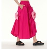 image:imagechouyatou Womens Cute 3D Floral Applique Baggy Skirt Elastic Waist Irregular Swing Midi Long Skirt with PocketsRose Pink