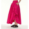 image:imagechouyatou Womens Cute 3D Floral Applique Baggy Skirt Elastic Waist Irregular Swing Midi Long Skirt with PocketsRose Red