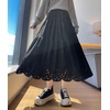 image:imagechouyatou Womens Fall Winter Suede Ruffle Skirt High Elastic Waist Crochet Hem Faux Suede Leather Midi Long SkirtBlack