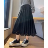 image:imagechouyatou Womens Fall Winter Suede Ruffle Skirt High Elastic Waist Crochet Hem Faux Suede Leather Midi Long SkirtBlack