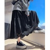image:imagechouyatou Womens Fall Winter Suede Ruffle Skirt High Elastic Waist Crochet Hem Faux Suede Leather Midi Long SkirtBlack