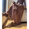 image:imagechouyatou Womens Fall Winter Suede Ruffle Skirt High Elastic Waist Crochet Hem Faux Suede Leather Midi Long SkirtCoffee Brown