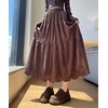 image:imagechouyatou Womens Fall Winter Suede Ruffle Skirt High Elastic Waist Crochet Hem Faux Suede Leather Midi Long SkirtCoffee Brown